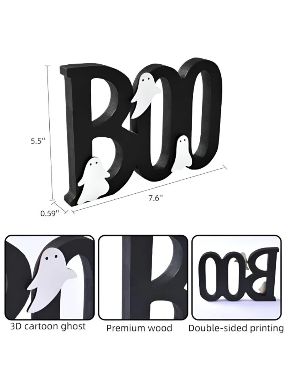 Wooden BOO Sign Halloween Table Decorations Cute Ghost Decor Indoor